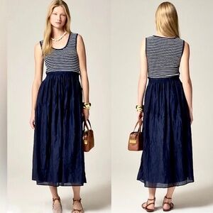 J. CREW Gathered-Waist Mixy dress in Navy Stripe - S